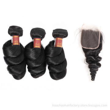Huashuo Highest Discounts Brazilian Hair Loose Wave Bundles With Closure100% Virgin Human Hair Extensions Hair Closure